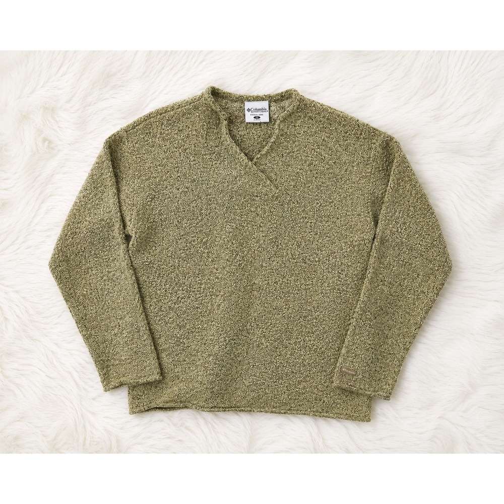 Columbia Sportswear Womens Olive Green Boucle Knit Crossover V-Neck Sweater Sm